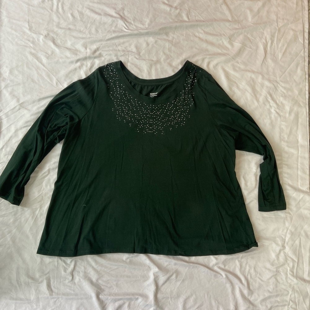 Avenue Green Embellished 3/4 Sleeve Blouse
